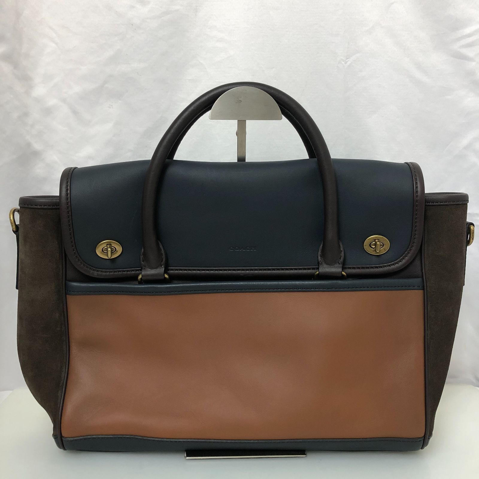 【美品】COACH ネイビー ビジネスバッグ 超美品 COACH メンズ ネイビーレザービジネスバッグ 通勤 紳士バッグ