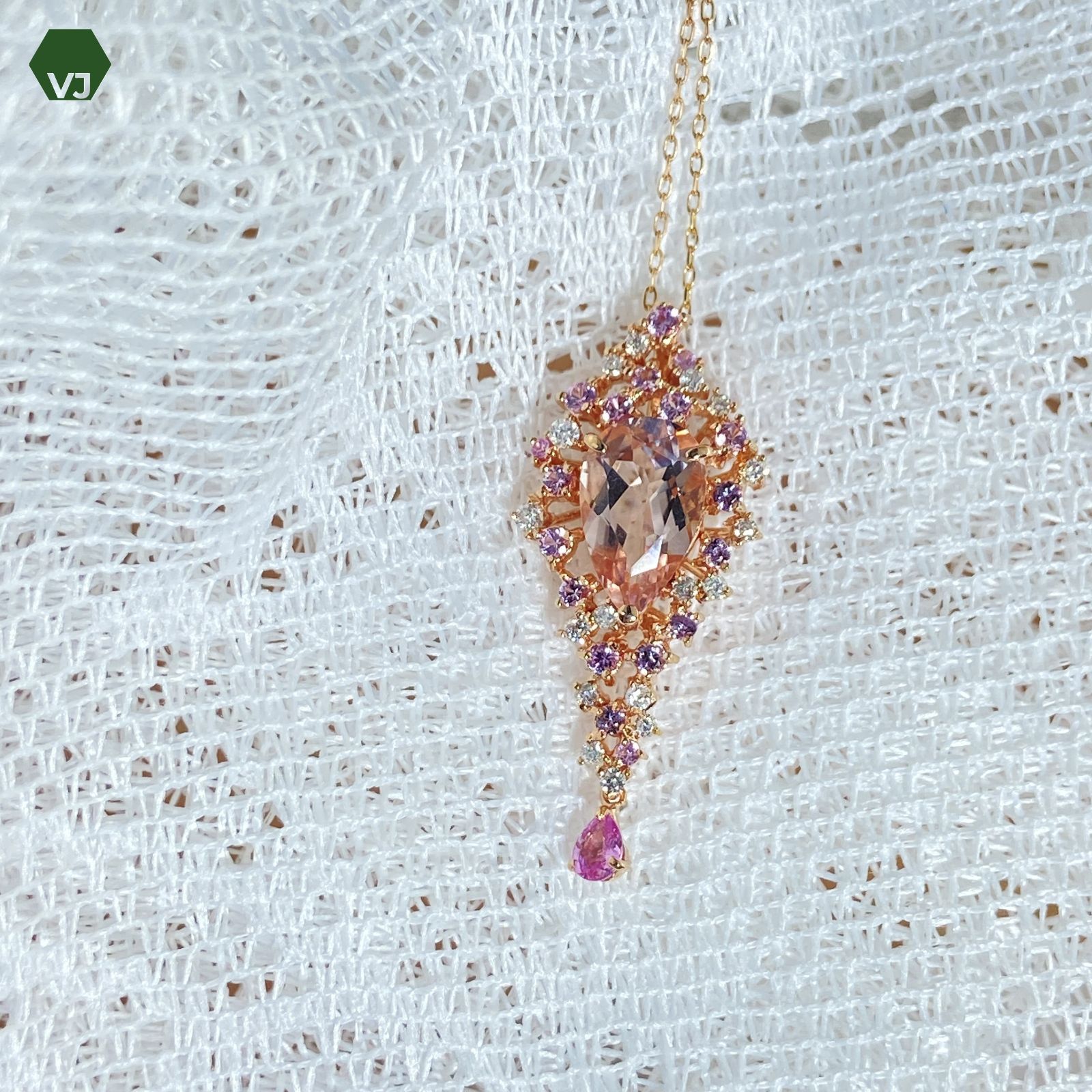 22-33】モルガナイト サファイア ダイヤモンド ネックレス 1.63ct 0.56 