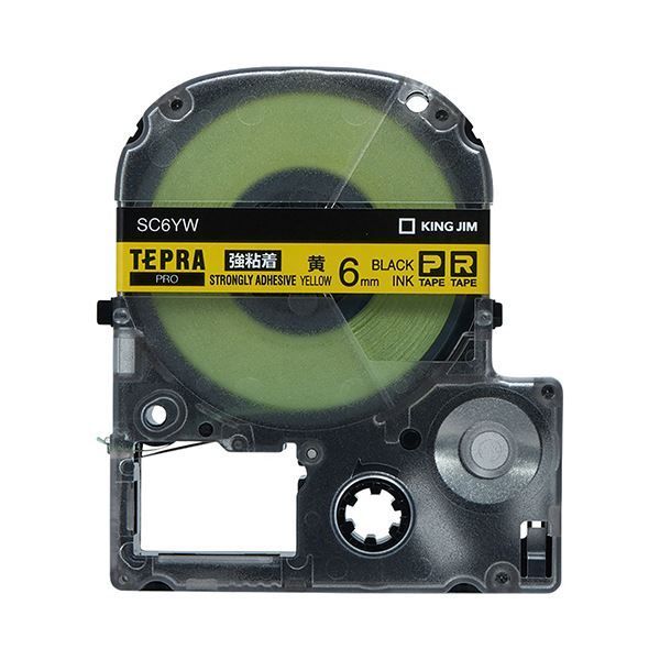 (まとめ) キングジム テプラ PRO テープカートリッジ 強粘着 6mm 黄／黒文字 SC6YW 1個  