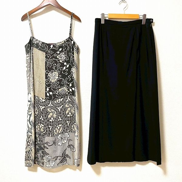 #snc ケンゾー KENZO セットアップ チュニック スカート 黒 こげ茶 フランス製 ヴィンテージ ノースリーブ 花柄 美品 レディース [969793]