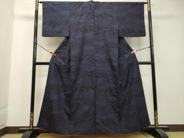 平和屋着物○本場玉結城紬 80亀甲 結織苑 流水風景文 証紙付き 正絹