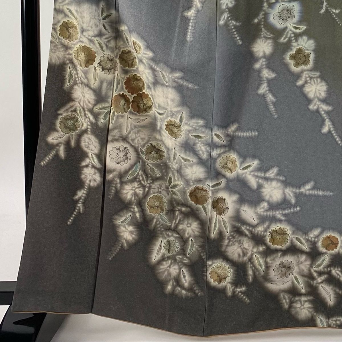 訪問着 身丈164cm 裄丈65cm M 袷 草花 ぼかし 染め分け 茶緑色 正絹