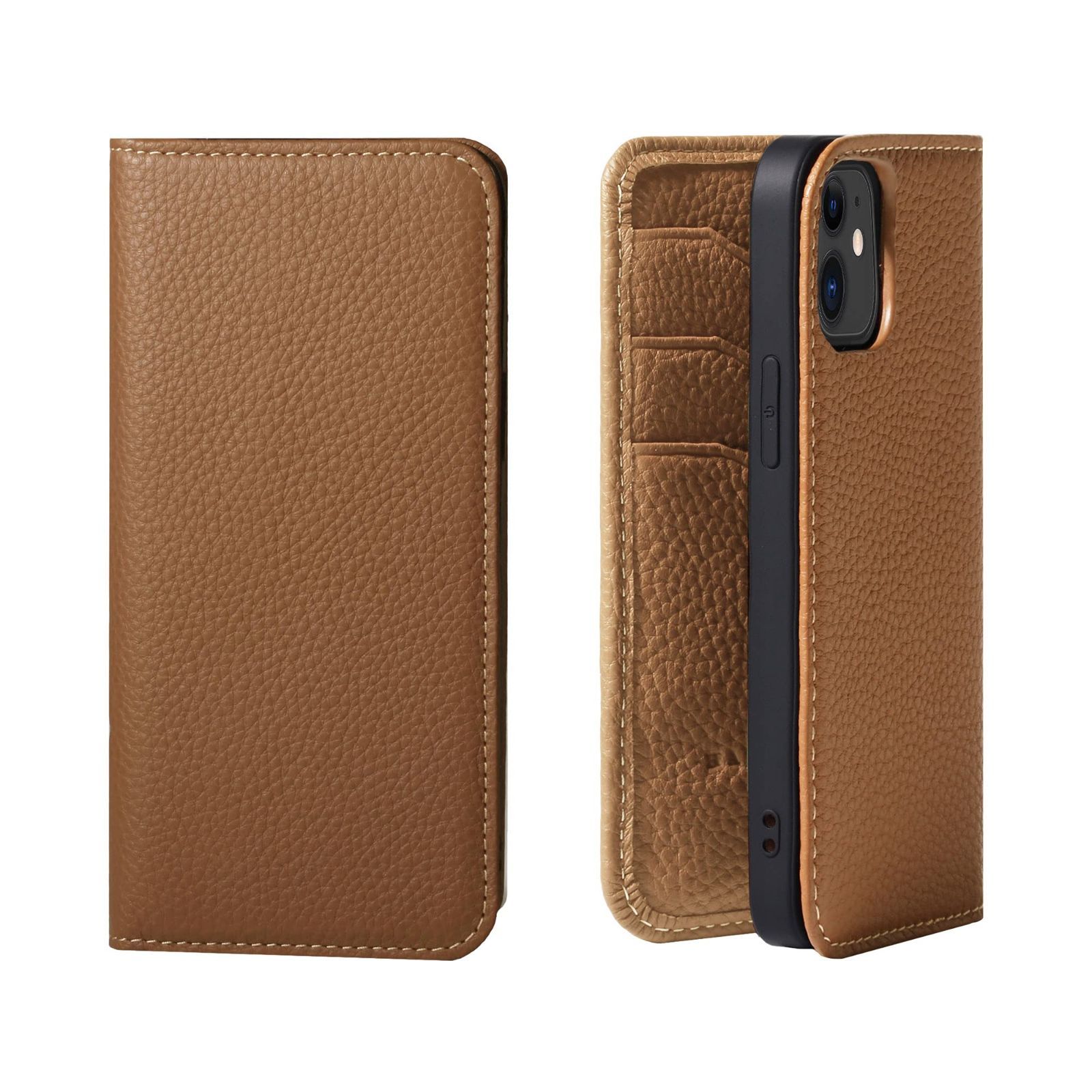 数量 手帳型 本革 ケース スマホケース スマホ スタンド コードホルダー iPhone12mini 付き シュリンクカーフレザー ギフト HANATORA マグネットなし キャメル PH-12Mini-Camel