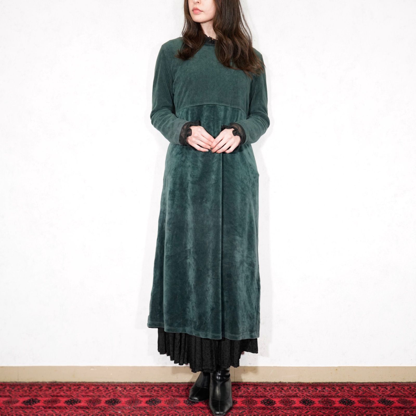 USA VINTAGE Eddie Bauer DESIGN VELOUR ONE PIECE アメリカ古着エディバウアーデザインベロアワンピース