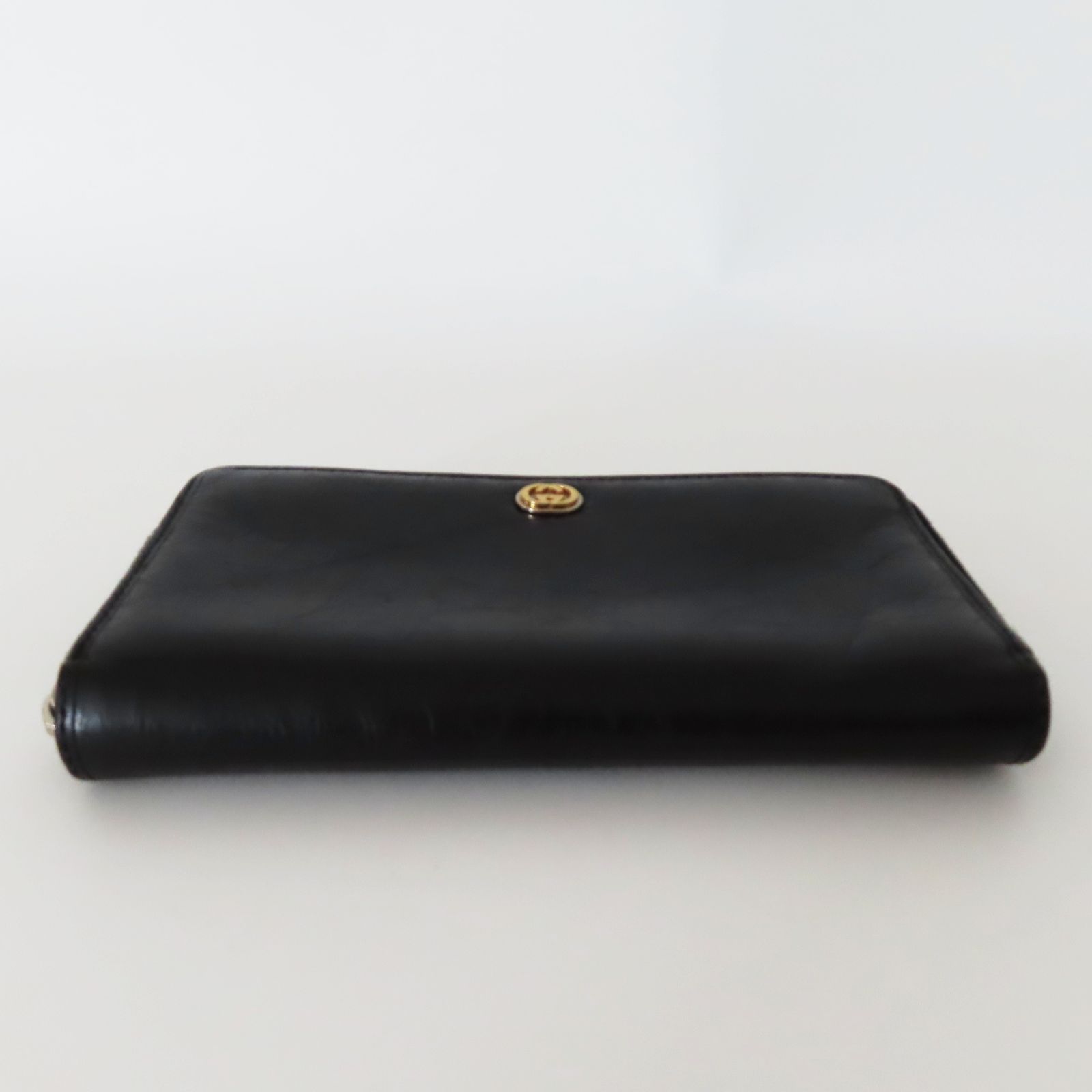 T09 GUCCI グッチ インターロッキング レザーラウンドファスナー長財布  