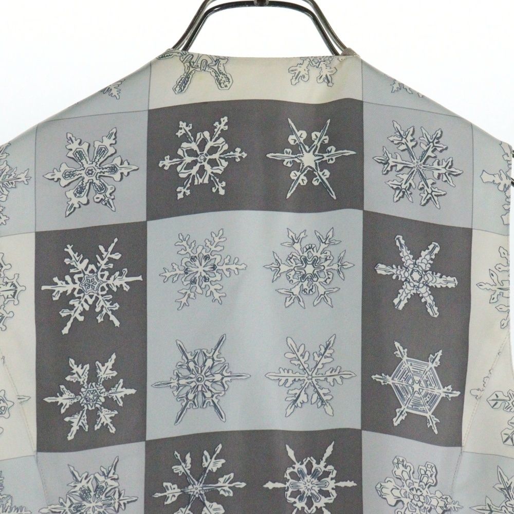  HERMES エルメス スノーフレーク 雪の結晶総柄プリント シルク ノースリーブ ジャケット ジレ ベスト グレー ライトブルー ベスト ジレ ビスチェ トップス