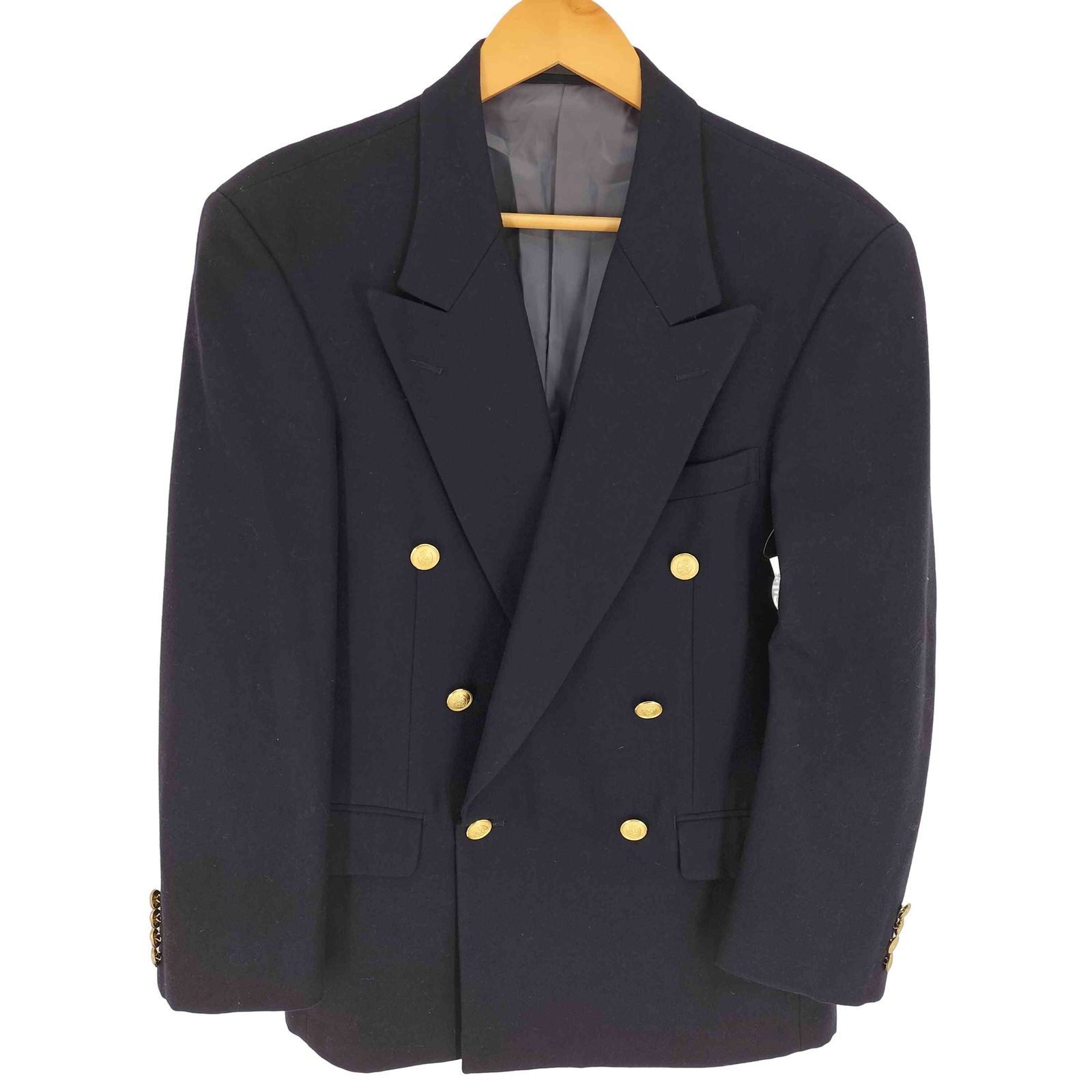 USED古着(ユーズドフルギ) CLIFFORD 紺ブレ 金エンブレムボタン  ウール ダブルブレスト テーラード ジャケット メンズ 表記無 【中古】【ブランド古着バズストア】 ユーズドフルギ USED古着 CLIFFORD 紺ブレ 金エンブレムボタン ウール