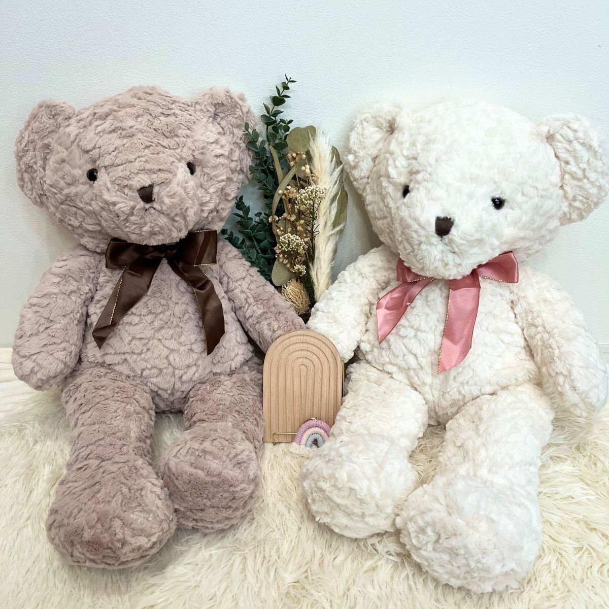 アンティーク テディベア 茶色のリボン付きぬいぐるみ 約30cm