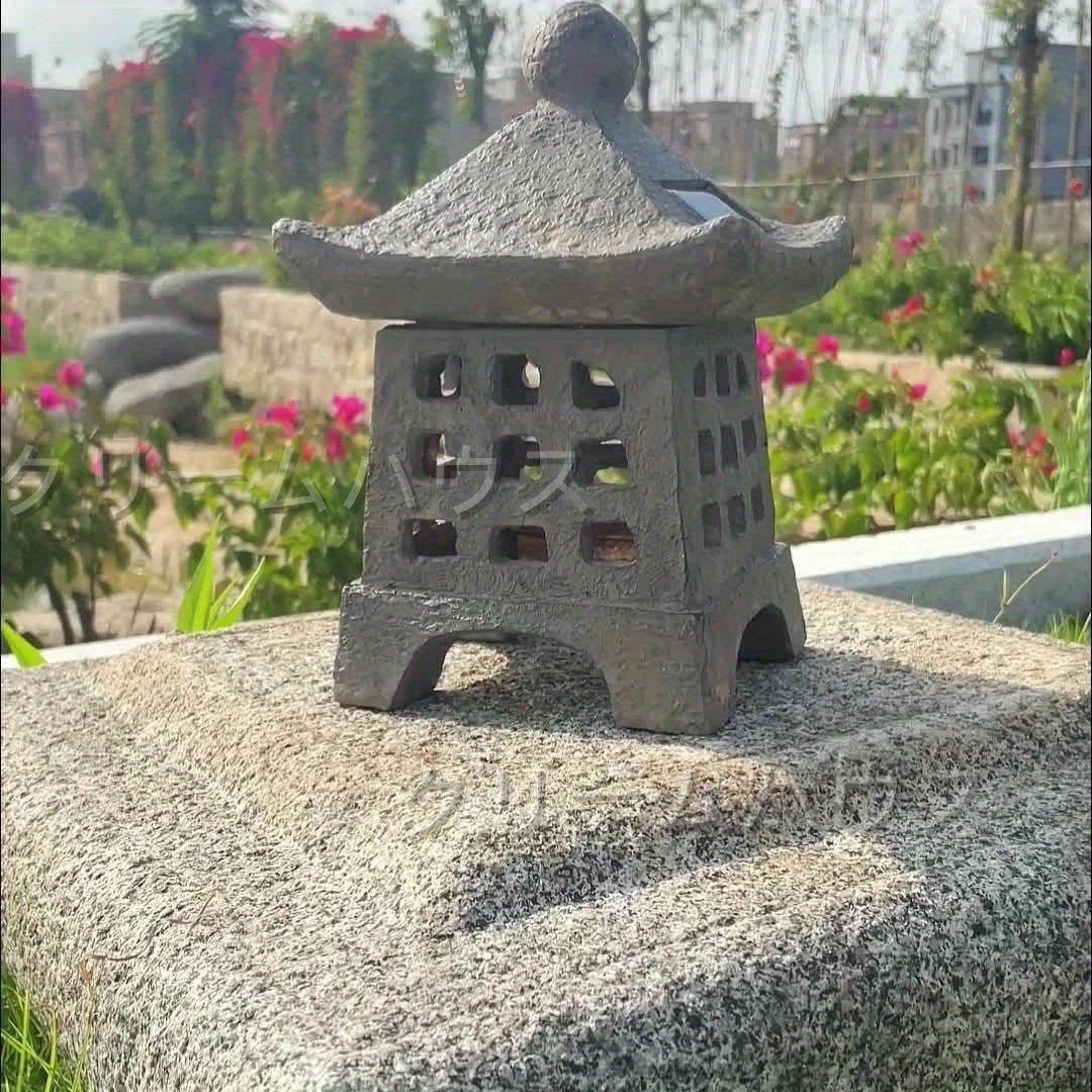 灯篭 石灯篭 光る ソーラー 灯篭 とうろう 和風 灯籠 中型 高さ45cm