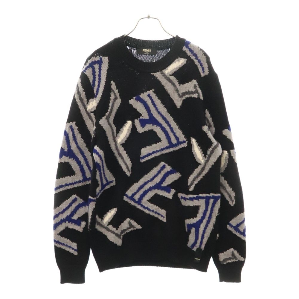 FENDI (フェンディ) 21AW FFフラグメント クルーネックニット セーター ネイビー FZX013 AI37