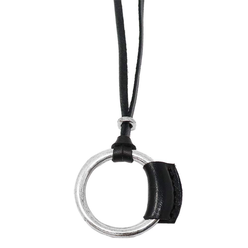 リングネックレス ネックレス 革ひも メンズ ロングネックレス リング＆レザー メガネホルダー シンプル ブラック S.W.P smne-001