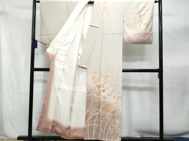 平和屋着物○訪問着 作家物 駒刺繍 絞り 草花文 暈し染め