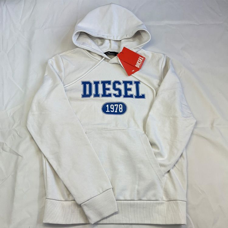 DIESEL パーカー ホワイト Sサイズ ロゴプリント フーディー