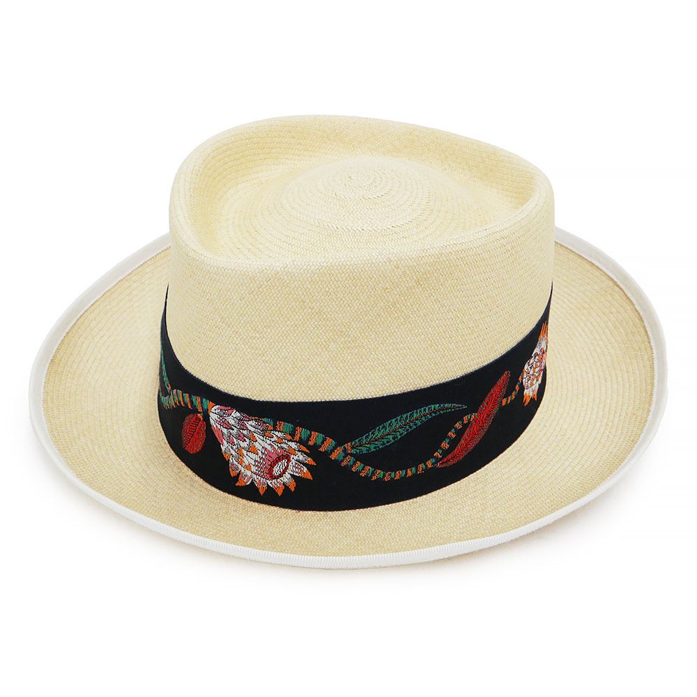 エルメス パナマ 帽子 ハット #58 コットン シルク ベージュ マルチカラー 箱付 HERMES（新品・未使用品）