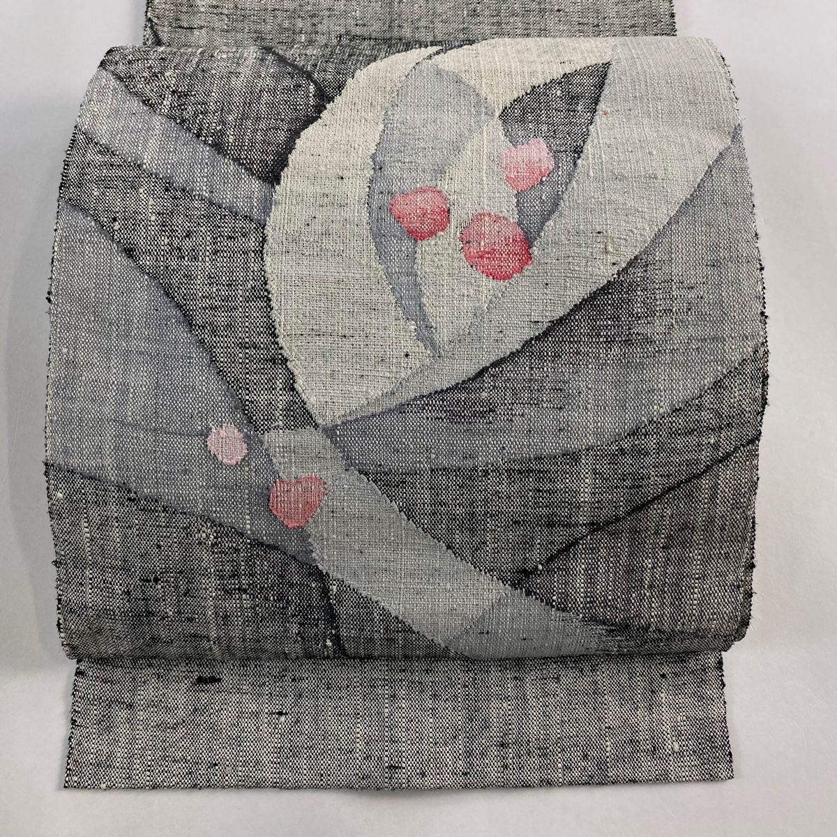 名古屋帯 名品 証紙 渡文 八寸名古屋帯 松葉仕立て 幾何学 黒灰 正絹