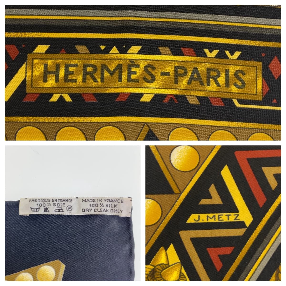 美品 HERMES エルメス LOR DES CHEFS カレ90 ゴールド マルチ
