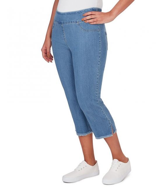 【送料無料】 ルビーアールディー レディース カジュアルパンツ ボトムス Tencel Pull-On Fringe Side Slit Hem Capri Pants Medium Blue