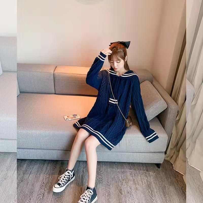 編み セーラー襟 ニットワンピース レディース ワンピース 秋冬