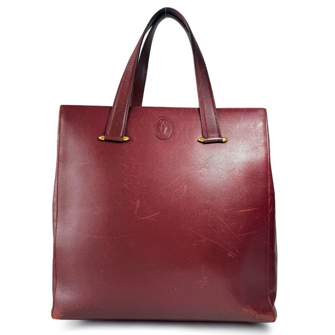 美品 Cartier トートバッグ レザー ボルドー マストライン A4可 ✨希少✨カルティエ トートバッグ マストライン A4可 ゴールド