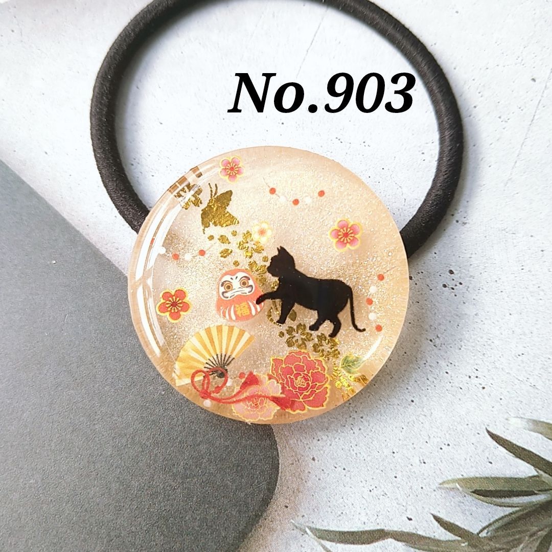 レジン　猫　ヘアゴム　ブローチ　ポニーフック　No.3 レジン 猫 ヘアゴム ブローチ ポニーフック No.903
