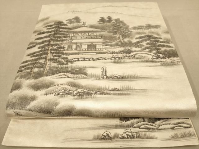 平和屋着物◎太鼓柄袋帯 作家物 手描き 風景文 正絹 逸品