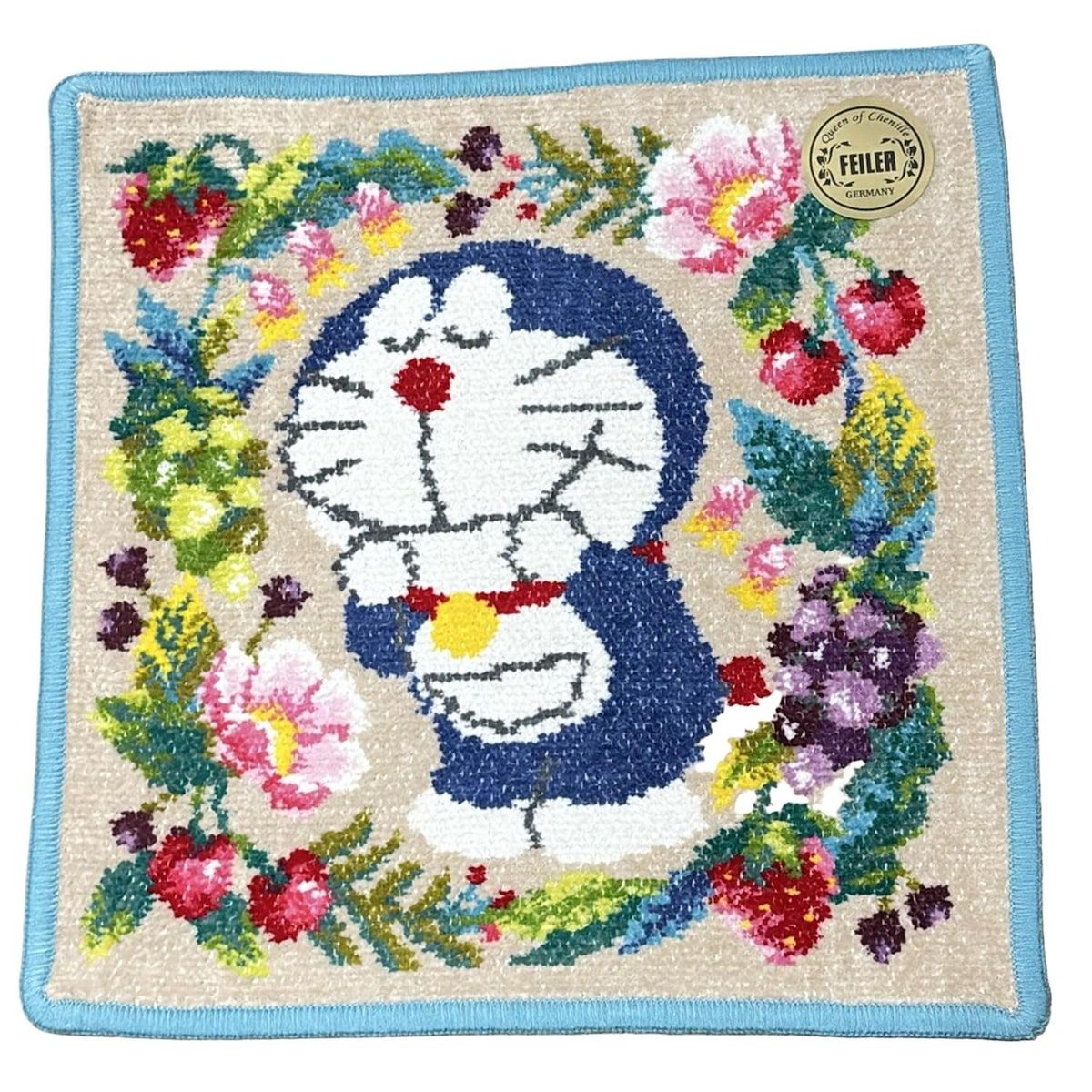 FEILER フェイラー 小物 - ベージュ×ブルー×マルチ ハンドタオル|ドラえもん|花柄 コットン