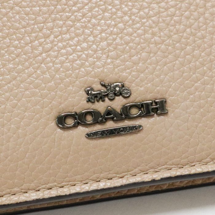 コーチ COACH ノア ポップアップ メッセンジャー ポリッシュド ペブル レザー カラーブロック 31864 ショルダーバッグ クロスボディ 斜め掛け スマホショルダー ショルダーウォレット レディース グレージュ アイボリー 中古 maz23003