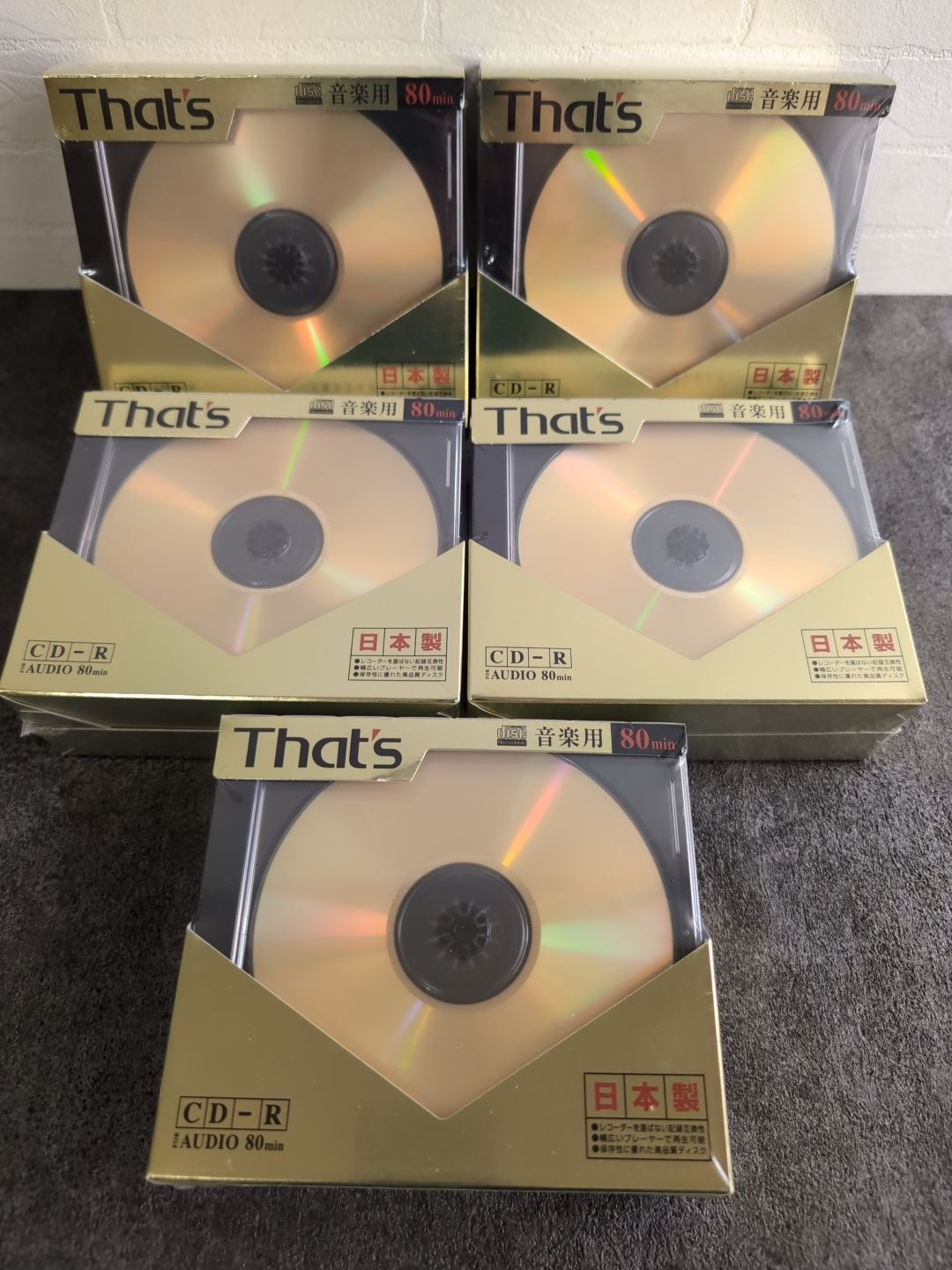 未開封 太陽誘電製 That s CD-R 5枚×5セット 音楽用 録音用 16倍速 80分 金レーベル 10mm Pケース付 CDR-A80GP5 美録 日本製 ケース入り
