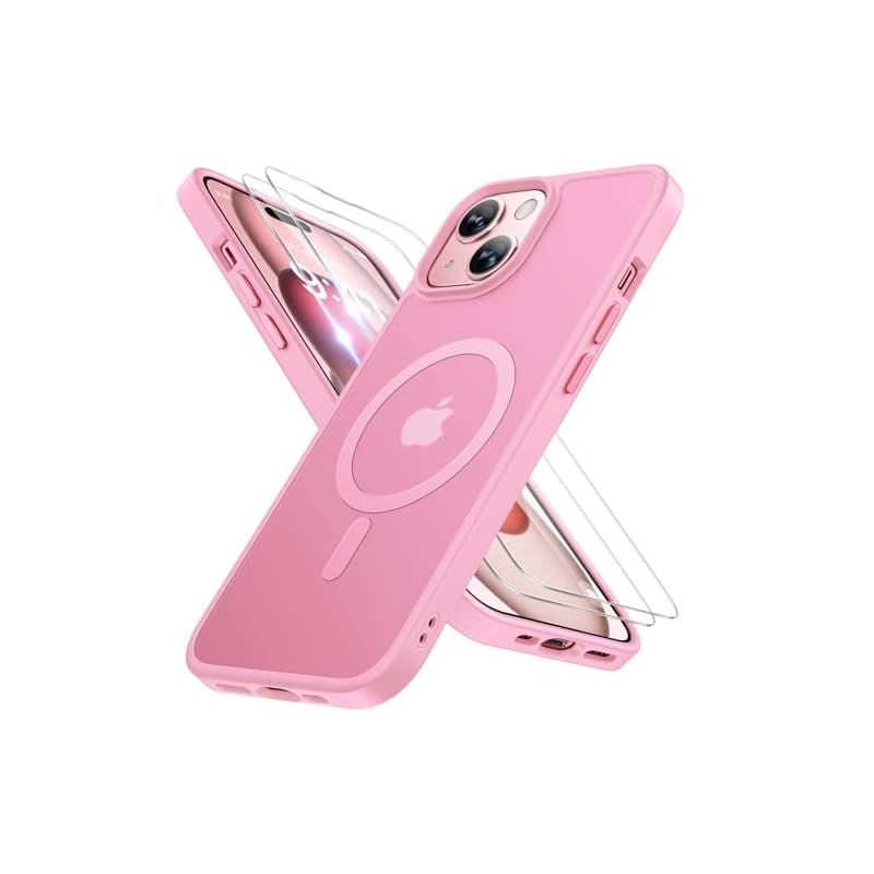 Miracase iPhone15 ケース【Magsafe対応・米軍規格】耐衝撃iphone 15 ケース【強化フィルム2枚付き】黄ばみ防止、傷防止、薄くて肌に優しいデザイン、マット、フロスト、半透明、ピンク 1