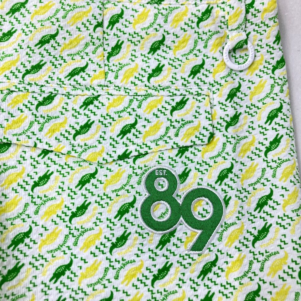 PEARLY GATES パーリーゲイツ 総柄 ロゴ ゴルフ パンツ サイズ1 PEARLY GATES 【美品】パーリーゲイツ パンツ 白×黒 総柄 サイドロゴ