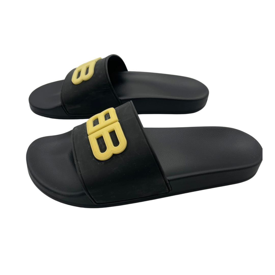 玉津店 BALENCIAGA バレンシアガ サンダル 27.5cm ブラック|イエローロゴ メンズ TA250036