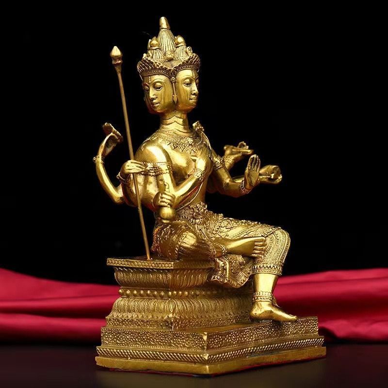 仏陀 エラワン仏陀 置物 オブジェ 黄金 ゴールド 金色 銅製 四面
