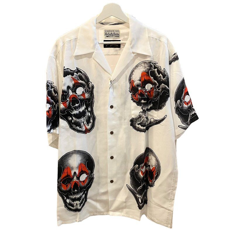 ワコマリア WACKO MARIA タグ付き 22SS 56Tattoo Studio タトゥースタジオ スカル HAWAIIAN SHIRT アロハシャツ 半袖 56TS-WM-HI07 薄手 XLサイズ 白 ホワイト