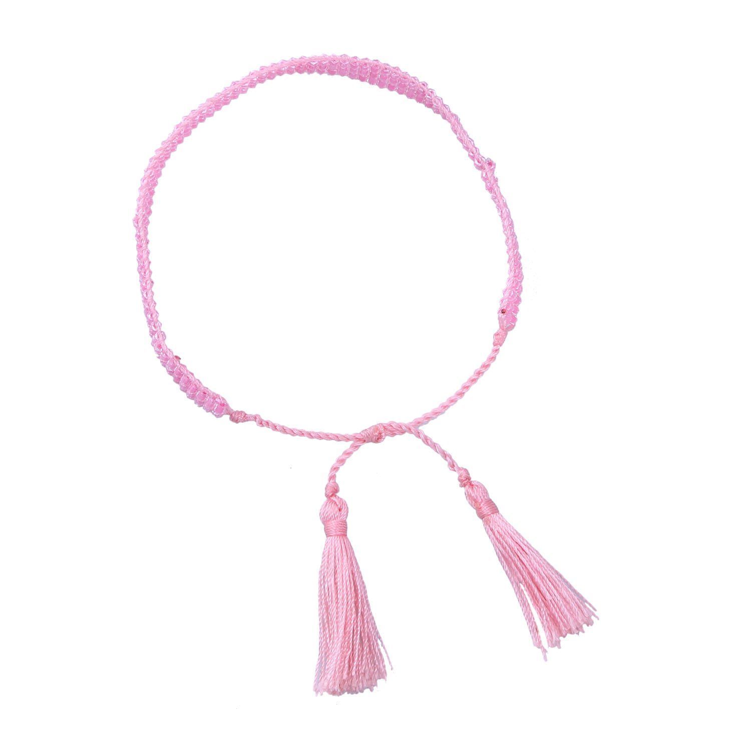 KELITCH ブルークリスタルビーズラップブレスレット天然皮革ハンドメイドストランドチャームガールズジュエリー ライトピンク