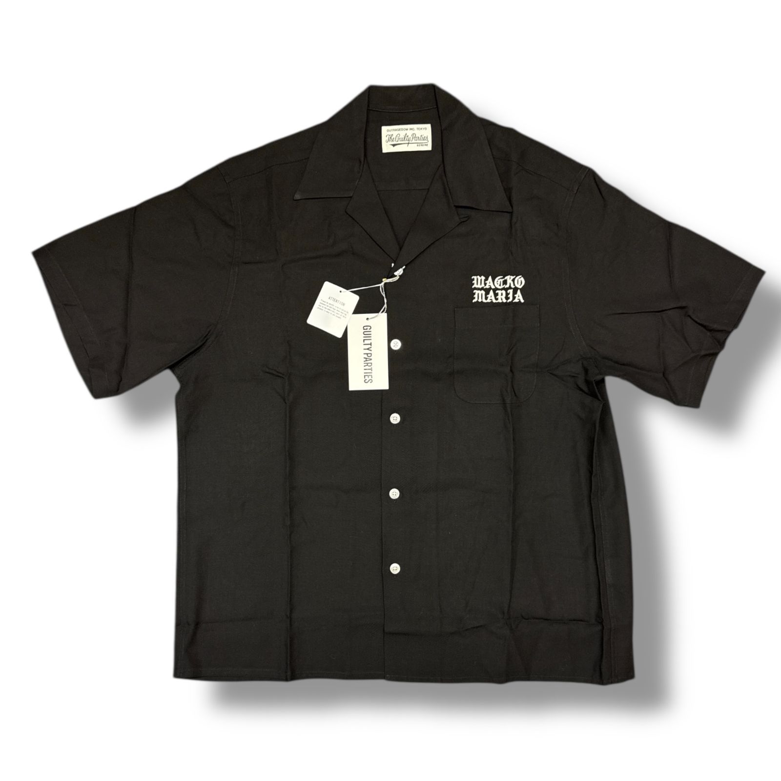 参考上代23100円 WACKO MARIA 24SS 50 S OPEN COLLAR SHIRT オープン シャツ 半袖シャツ 刺繍ロゴ ワコマリア 24SS-WMS-OC05 ブラック M 84556A7