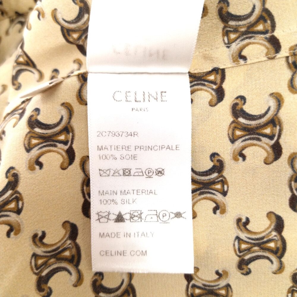 CELINE (セリーヌ) 22AW クレープドシーヌ レポーター 総柄 シルク長袖シャツ ブラウン - メルカリ