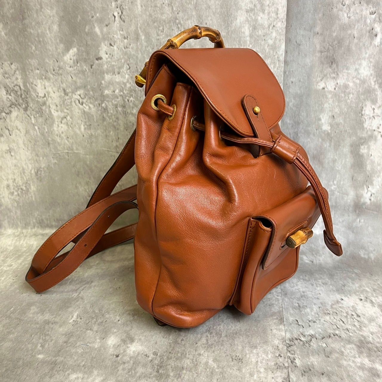 ✨良品✨ GUCCI グッチ リュックサック バッグパック 巾着型 バンブー  