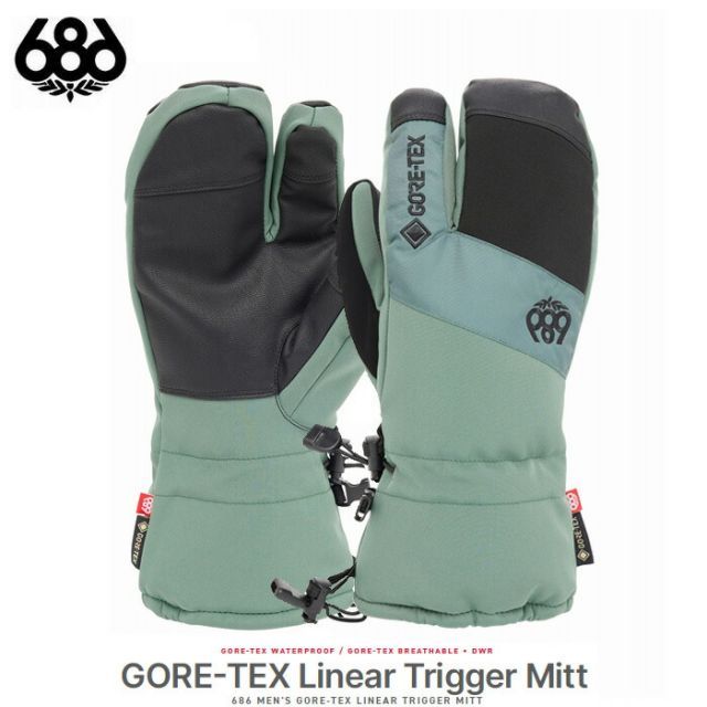 ◎24-25 686 GORE-TEX LINEAR TRIGGER MITTEN カラー:CYPRESS GREEN Mサイズ シックスエイトシックス スキー スノーボード 即出荷 グローブ ミット メンズ 24-25 686 GORE-TEX LINEAR