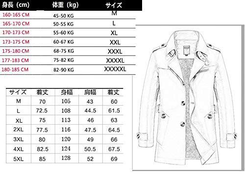 ブラック 裏起毛_2XL [HISITOSA] トレンチコート メンズ 長袖