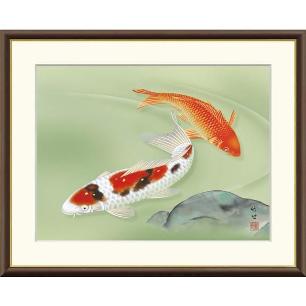 魯山人 鯉 ・額装・肉筆水彩画・日本画・印刷や写真ではない rsj32