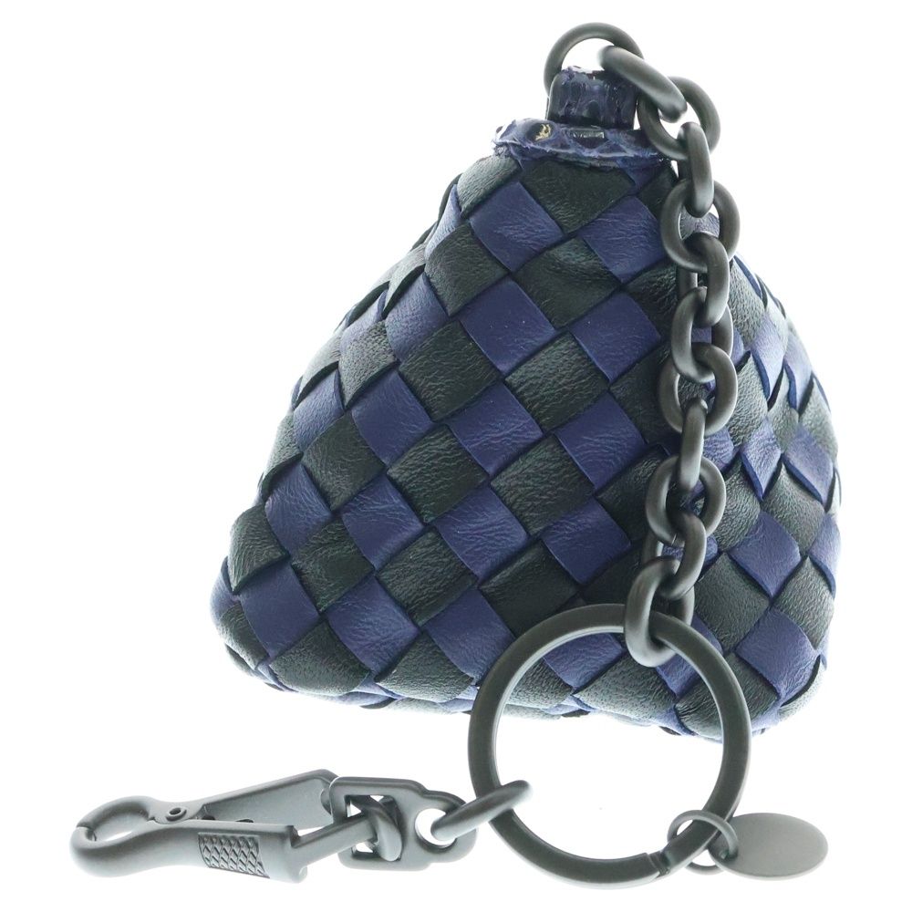 BOTTEGA VENETA ボッテガヴェネタ ミニポーチ バッグチャーム 小物入れ キーリング ブルー×ブラック カーフ-パイソン