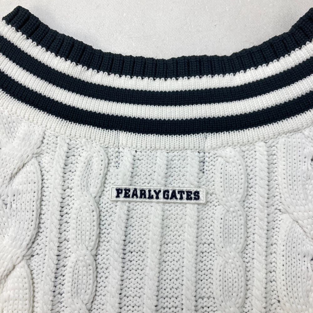【美品】PEARLY GATES パーリーゲイツ ニットベスト ロゴ 白 1 PEARLY GATES (パーリーゲイツ) ゴルフウェア(トップス) メンズ