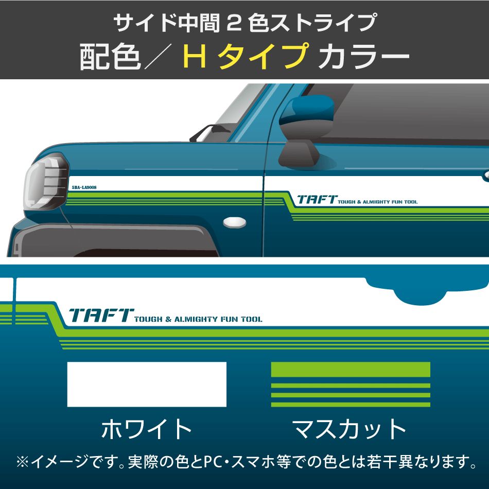ダイハツタフト サイド中間2色ストライプ 配色 タイプH ホワイト マスカット 2色仕様