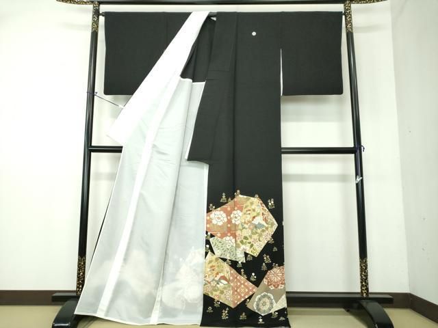 平和屋着物▽豪華黒留袖 単衣 駒刺繍 鳳凰花文 金彩 正絹 DAAQ4544psm