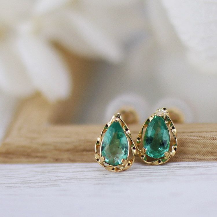 TSUTSUMI ドロップピアス エメラルド プラチナエメラルドピアス(RPE150