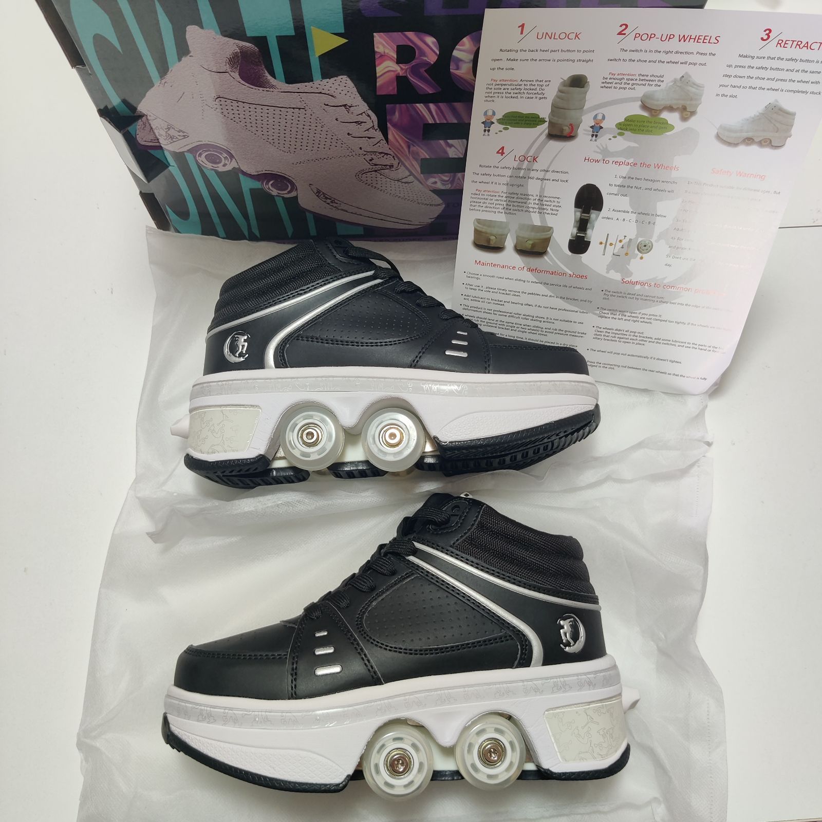 『SNS人気話題』[Deformation Roller Skates] ローラースケート 23-23.5cm/35 女の子 子供 キッズ キッズ 初心者 かわいい インラインスケート 4輪 自動ウォーキングシューズ見えないプーリーシューズスケート ビジネスにもカジュアルにも
