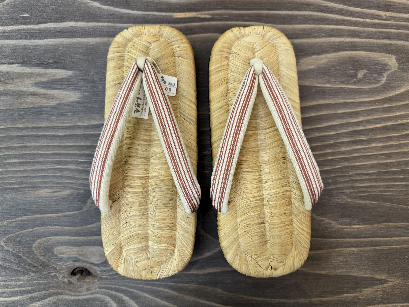 本畳表下駄 右近下駄 焼き 縞鼻緒 Mサイズ
