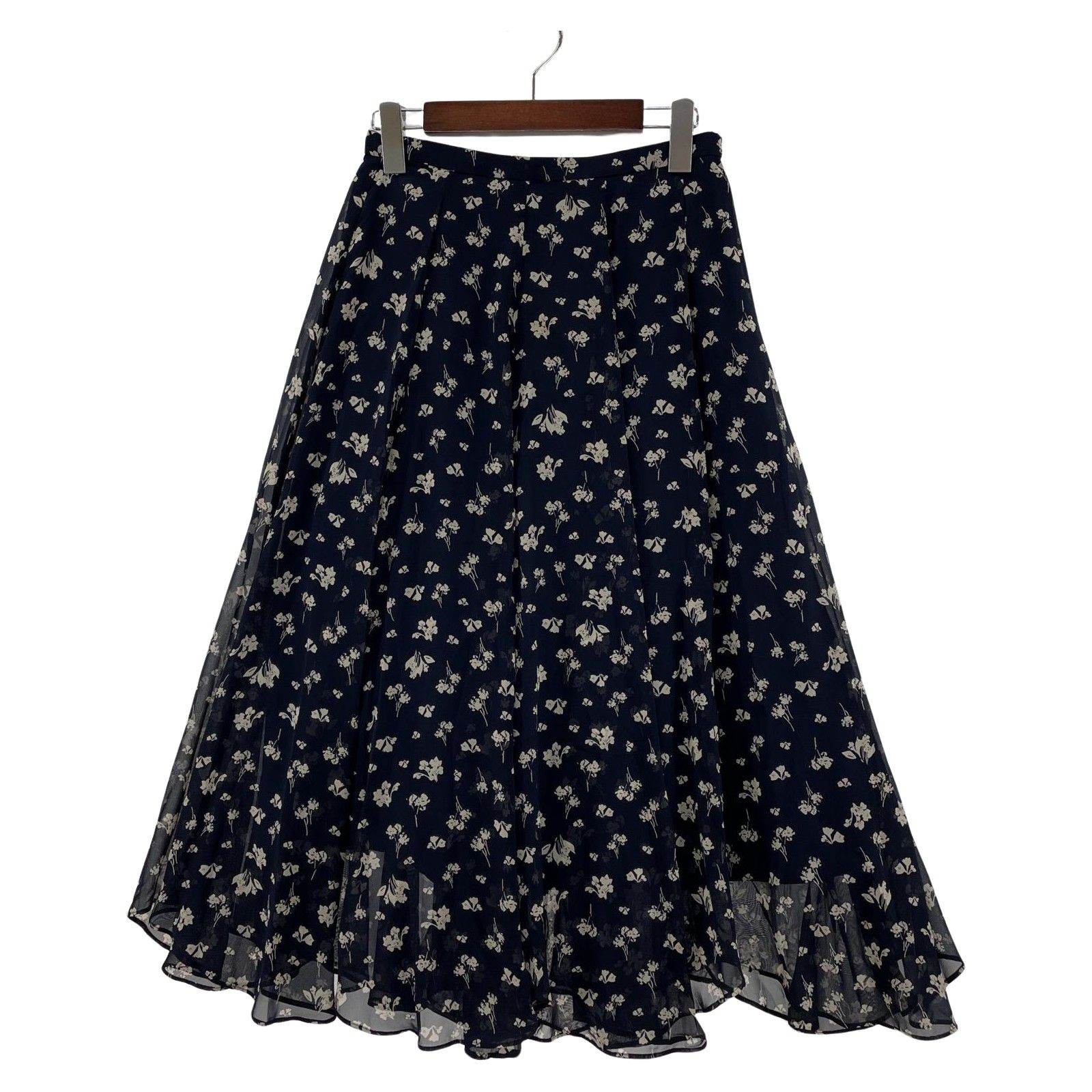 【LOUNIE】 ルーニィ 花柄 フレアスカート セットアップスカート ネイビー LOUNIE ルーニィ 花柄 フレアロングスカート size38/ネイビー
