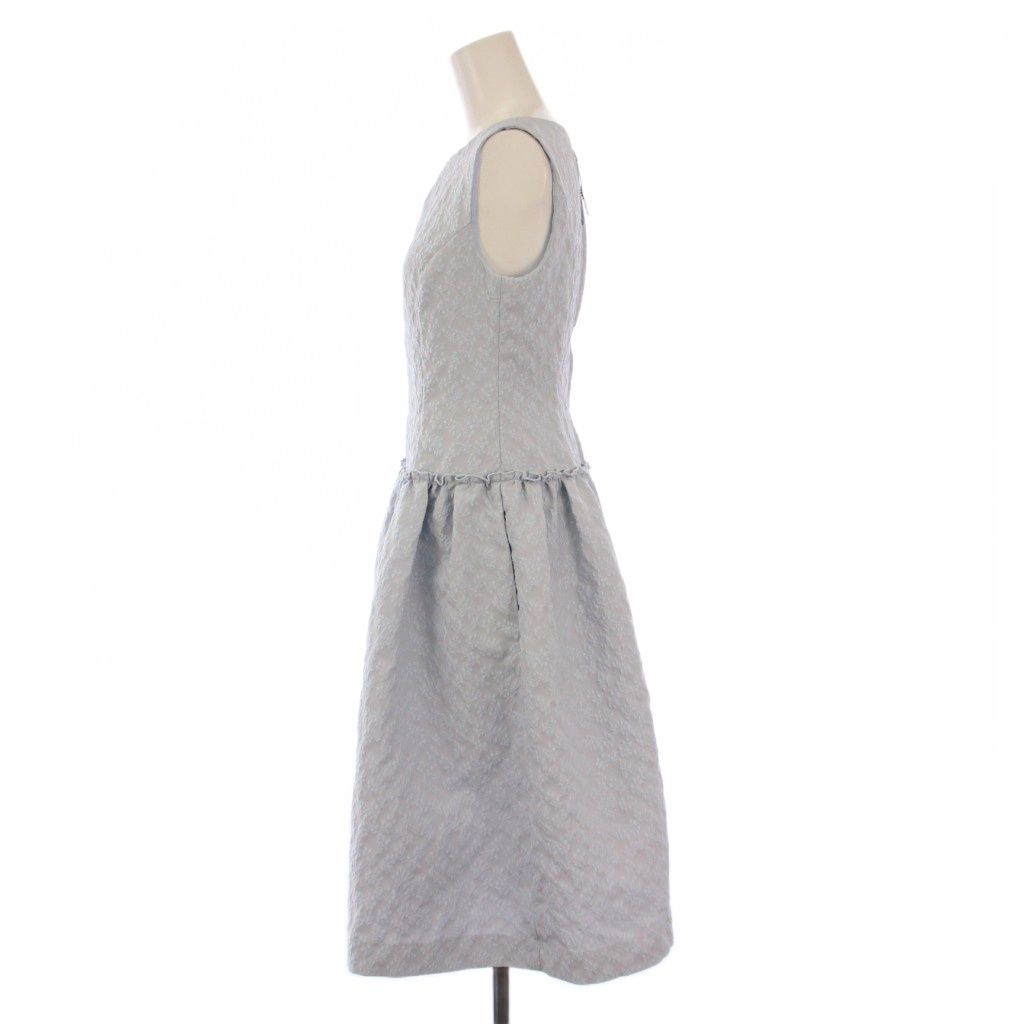 フォクシーニューヨーク FOXEY NEW YORK collection Dress Lris フ ワンピース ひざ丈 ノースリーブ ボートネック 刺繍 総柄 38 水色 ライトブルー |BB