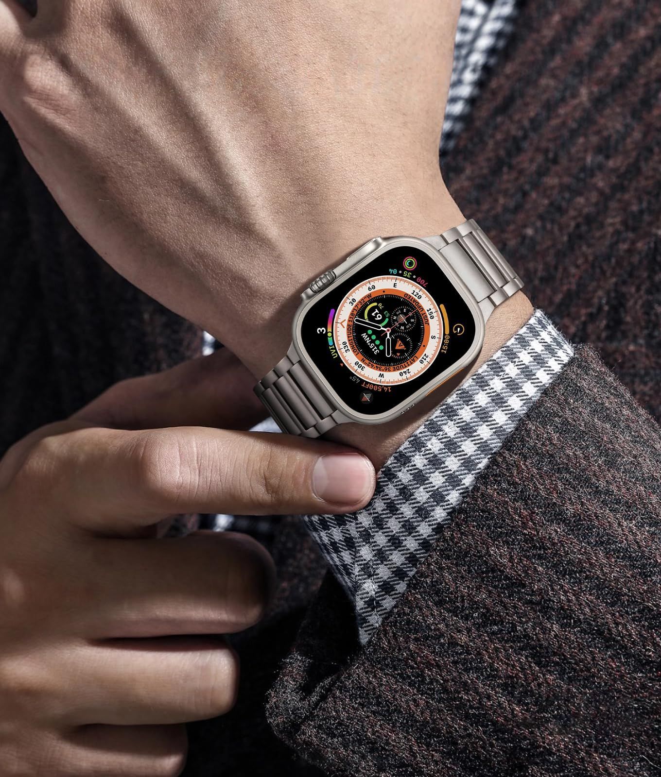 数量 49mm Ultra|Ultra2対応交換バンド バンド 渋い光沢 チタンカラー チタニウム金属 watch 三つ折れプッシュ式 調節 apple ビジネス風 軽量 アレルギー防止 コンパチブル アップルウォッチ バンド Bandsie